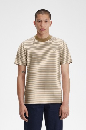 Fred Perry Fine Stripe Heavyweight Men's T Shirts Dark Yellow | CDW-967405