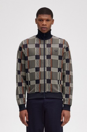 Fred Perry Glitch Tartan Track Men's Jackets Green | AQO-463879