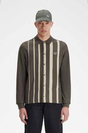 Fred Perry Gradient Stripe Long Sleeve Men's Polo Shirts Green | SCE-627893