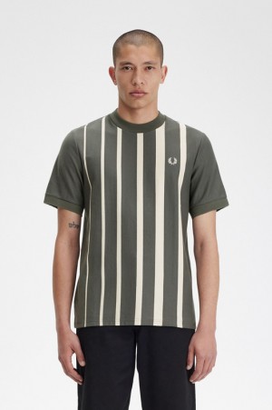 Fred Perry Gradient Stripe Men's T Shirts Green | STA-802593