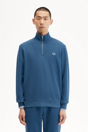 Fred Perry Half Zip Men's Sweatshirts Blue | BHM-968714