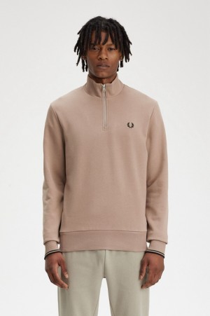 Fred Perry Half Zip Men's Sweatshirts Dark Pink | DAG-541708