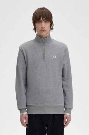 Fred Perry Half Zip Men's Sweatshirts Grey | VBL-053862