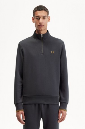 Fred Perry Half Zip Men's Sweatshirts Grey | SJZ-721308