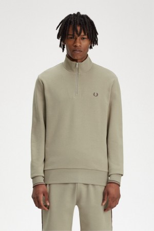 Fred Perry Half Zip Men's Sweatshirts Green | TNO-051869