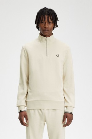 Fred Perry Half Zip Men's Sweatshirts White | GNX-836792