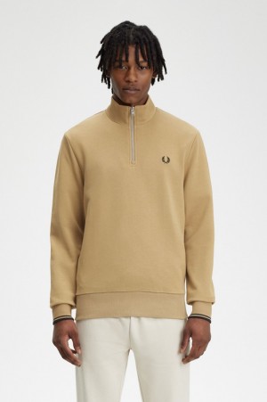 Fred Perry Half Zip Men's Sweatshirts Yellow | RYO-524316