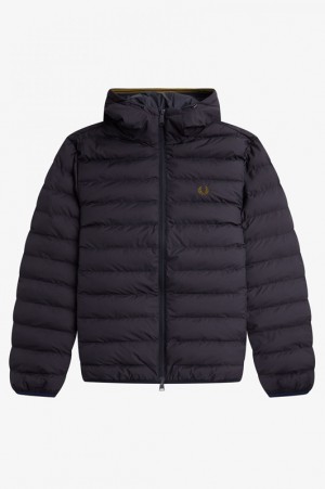 Fred Perry Hooded Insulated Men's Jackets Navy | RHS-872501