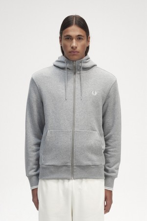 Fred Perry Hooded Zip Through Men's Sweatshirts Grey | JMR-972365