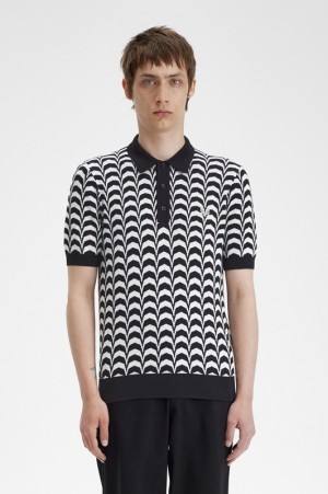 Fred Perry Jacquard Knitted Men's Shirts Black | KMY-132067