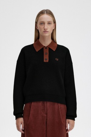 Fred Perry Knitted Women's Shirts Black | XAR-186732