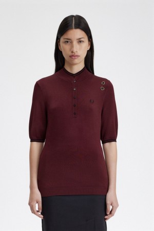 Fred Perry Knitted Women's Shirts Burgundy | KTS-724980