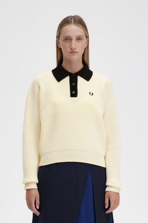 Fred Perry Knitted Women's Shirts Cream | ALU-426170