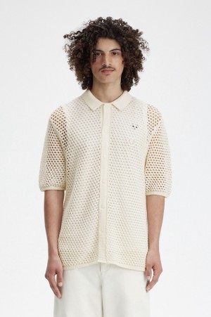 Fred Perry Lace Button Through Men's Shirts White | GNK-751380