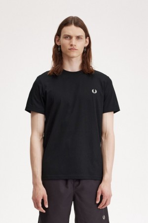 Fred Perry Laurel Wreath Graphic Men's T Shirts Black | TAN-317069