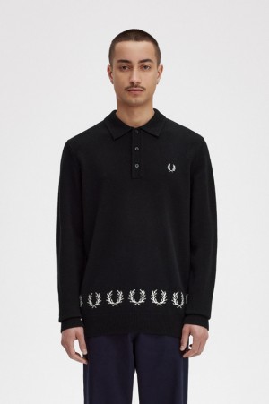 Fred Perry Laurel Wreath Trim Knitted Men's Shirts Black | VTZ-801627