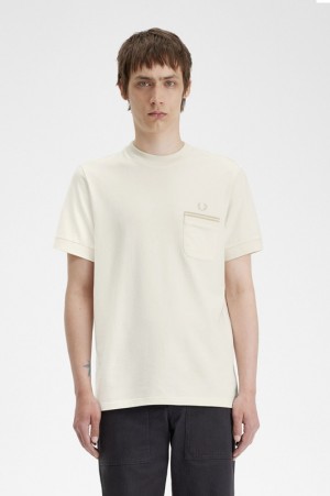 Fred Perry Loopback Jersey Pocket Men's T Shirts White | SEB-039754