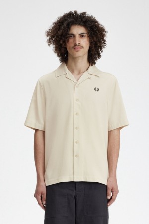 Fred Perry Piqué Texture Revere Collar Men's Shirts Beige | SCH-639478