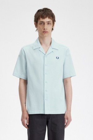 Fred Perry Piqué Texture Revere Collar Men's Shirts Blue | VGM-501286