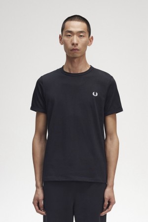 Fred Perry Ringer Men's T Shirts Black | CKX-671834