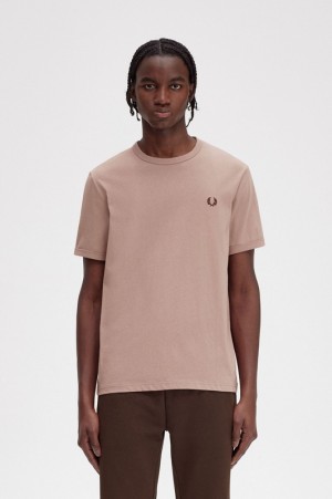 Fred Perry Ringer Men's T Shirts Dark Pink | FSG-706183