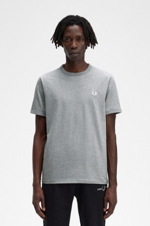 Fred Perry Ringer Men's T Shirts Grey | XAM-803149