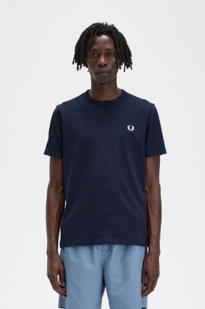 Fred Perry Ringer Men's T Shirts Navy | AKC-170653