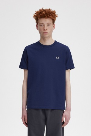 Fred Perry Ringer Men's T Shirts Navy | UWT-806753