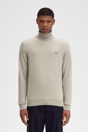 Fred Perry Roll Neck Men's Sweaters Dark Beige | NHP-785463