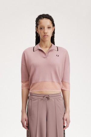 Fred Perry Sheer Trim Knitted Women's Shirts Rose Pink | MTN-497831