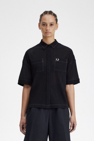 Fred Perry Sheer Women's Shirts Black | UKB-175643