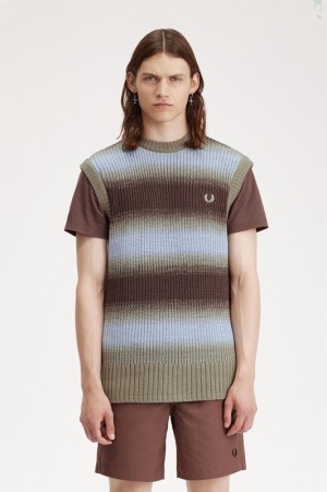 Fred Perry Striped Open Knit Men's Sweaters Dark Red | ONJ-092653