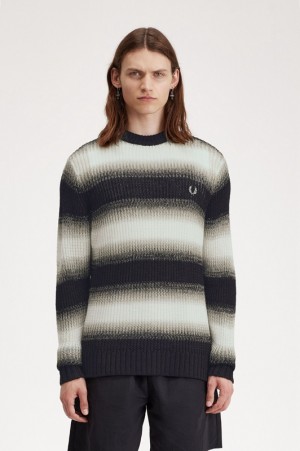 Fred Perry Striped Open Knit Men's Sweaters Black | ZFJ-502941