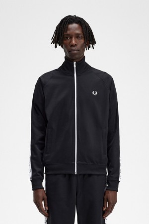 Fred Perry Taped Track Men's Jackets Black | TGY-029765