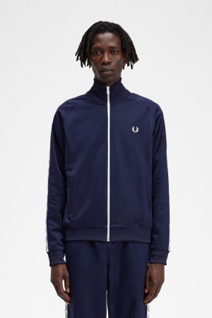 Fred Perry Taped Track Men's Jackets Blue | JQE-457021