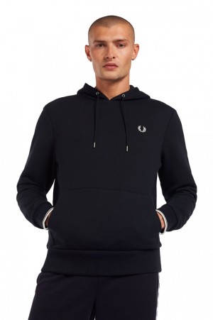 Fred Perry Tipped Hooded Men's Sweatshirts Navy | SCR-780246