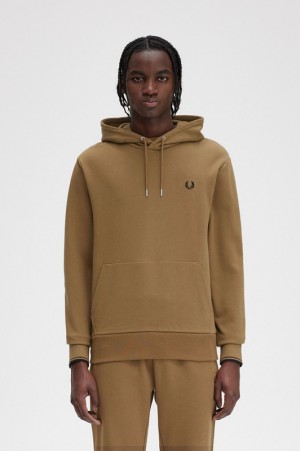 Fred Perry Tipped Hooded Men's Sweatshirts Dark Yellow | TNV-268740