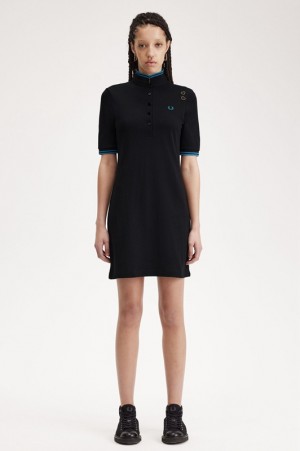 Fred Perry Tipped Pique Women's Dress Black | CKA-368901