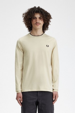 Fred Perry Twin Tipped Men's T Shirts Beige | IYV-693541