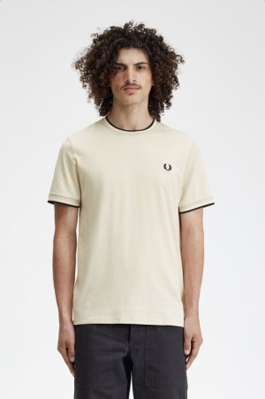 Fred Perry Twin Tipped Men's T Shirts Beige | LGA-793086