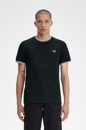 Fred Perry Twin Tipped Men's T Shirts Black | UWR-531694