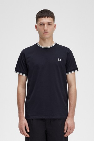 Fred Perry Twin Tipped Men's T Shirts Black | IFK-189265