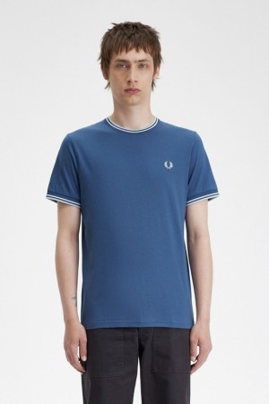 Fred Perry Twin Tipped Men's T Shirts Blue | ATF-197862