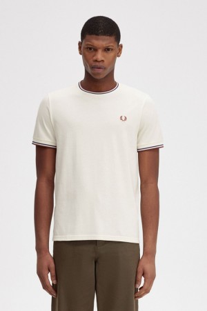 Fred Perry Twin Tipped Men's T Shirts Brown | QRW-208397