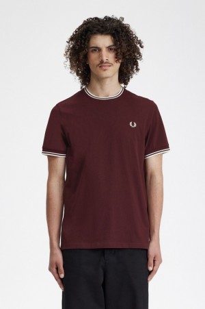 Fred Perry Twin Tipped Men's T Shirts Burgundy | WML-834120