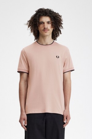 Fred Perry Twin Tipped Men's T Shirts Dark Pink | TAE-163829