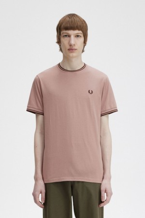 Fred Perry Twin Tipped Men's T Shirts Dark Pink | IEH-061973