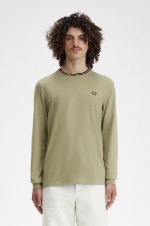 Fred Perry Twin Tipped Men's T Shirts Green | FHD-279160