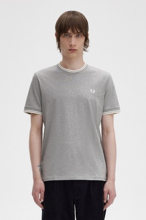 Fred Perry Twin Tipped Men's T Shirts Grey | THF-104279