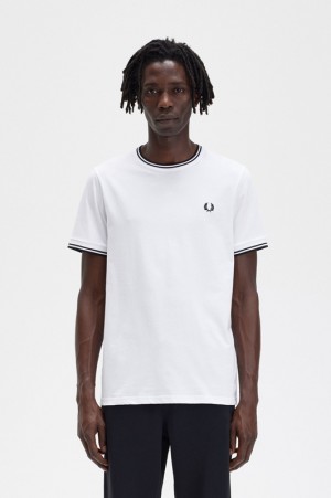 Fred Perry Twin Tipped Men's T Shirts White | JAI-209581